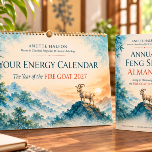 Feng Shui 2027 Set by Anette Halfon, featuring the Fire Goat Almanac and spiral-bound Energy Calendar, English edition.